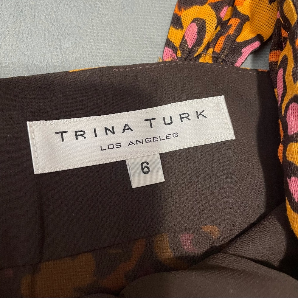 Trina Turk Brown Retro Floral Dress EUC Size 6 - Picture 4 of 6